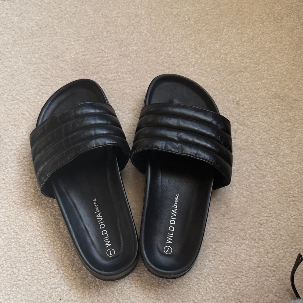 Wild Diva Black Quilted Slide Sandals